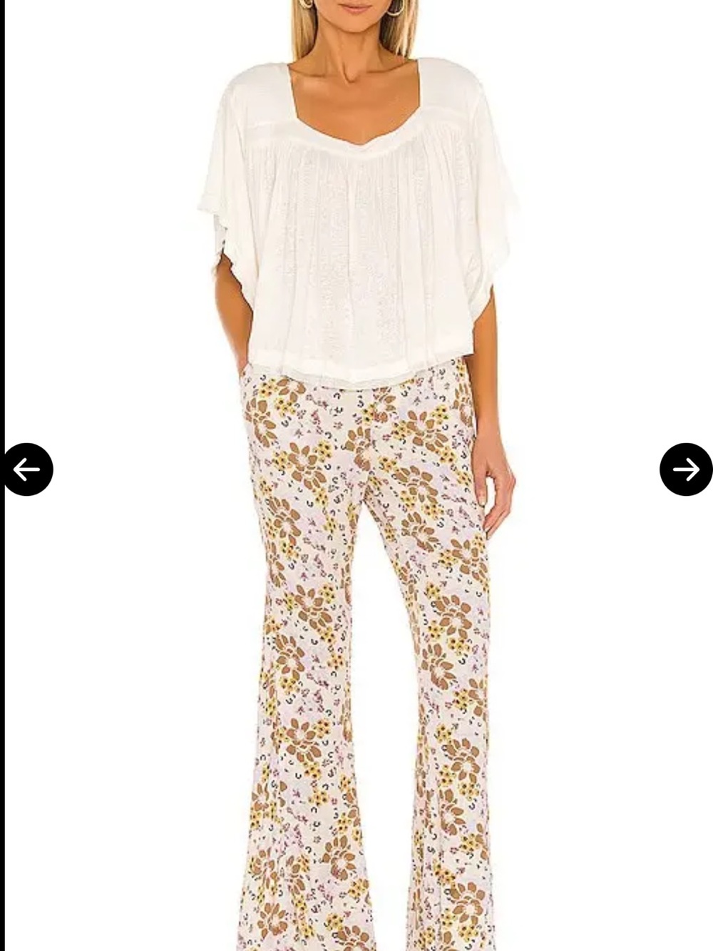 Free People Sunsetter Tee in Alabaster -  White Pleated V-Neck Flow Top - Picture 4 of 11